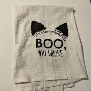 twisted ware “boo you whore” dish towel Halloween kitchen ware